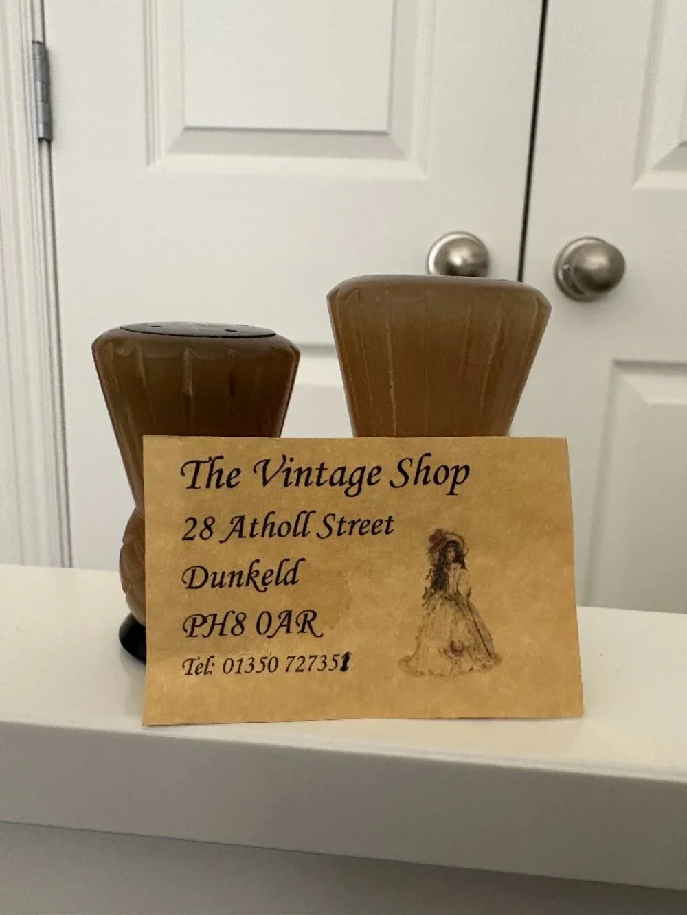 Vintage Carved Horn Salt and Pepper Shaker Set and Two Spoons also Horn